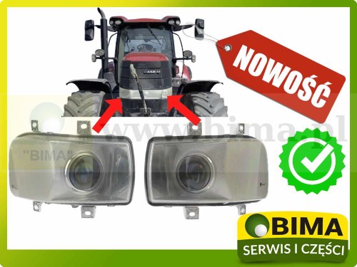 KOMPLET LAMP PRZEDNICH LEWA + PRAWA LED MONTOWANA W MASKĘ NAROŻNA REFLEKTOR CASE FARMALL JXM LUXXUM MAGNUM MAXXUM MX PUMA CVT CVX STAGE TIER QUADTRAC STEIGER QUANTUM